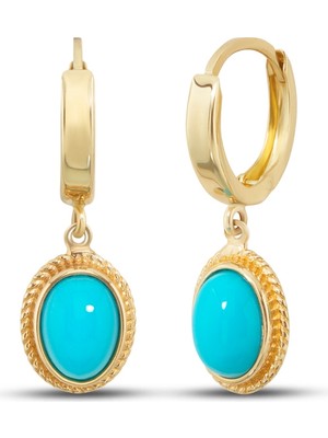 Debora Jewelry 14 Ayar Altın Firuze Taşlı Halka Küpe