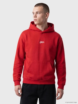Lc Waikiki Yeni Sezon Kırmızı Stitch Baskılı Erkek Kalın Hoodie