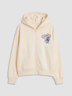 Lc Waikiki Yeni Sezon Ekru Stitch Baskılı Kız Çocuk Hırka