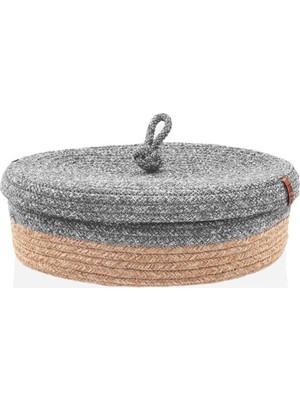 The Mia SPT0022 Jutte Kapaklı Oval Sepet Bambu Gri 35X24X12 cm