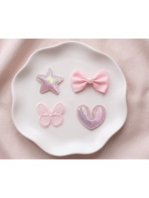 Cherry Lemon Saçsız Bebek Tokası 4'lü Set - Fiyonk & Kelebek Kalp Yıldız Figürlü Mavi Set
