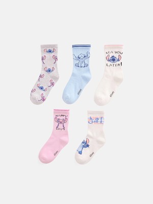 Lc Waikiki Yeni Sezon Ekru Stitch Baskılı Kız Çocuk Soket Çorap 5'li