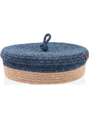 The Mia SPT0023 Jutte Kapaklı Oval Sepet Bambu Lacivert 35X24X12 cm