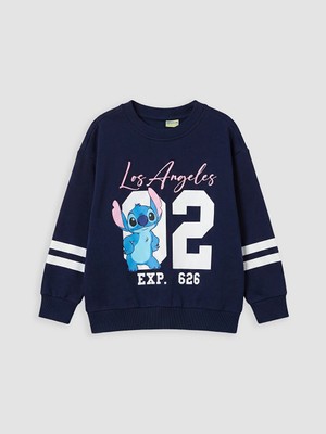 Lc Waikiki Yeni Sezon Lacivert Stitch Baskılı Kız Çocuk Sweatshirt