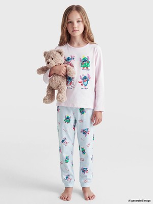 Lc Waikiki Yeni Sezon Pembe Stitch Baskılı Kız Çocuk Pijama Takım