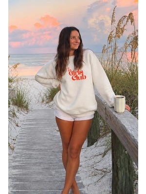 Monila Kadın Premium Kumaş 3 Iplik Girls Club Baskılı Sweatshirt