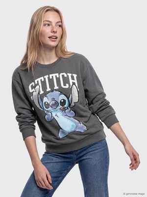 Lc Waikiki Yeni Sezon Antrasit Stitch Baskılı Oversize Kadın Sweatshirt