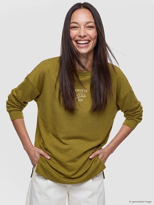 Lc Waikiki Yeni Sezon Yeşil Soft Touch Baskılı Kadın Sweatshirt Tunik
