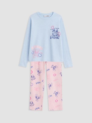 Lc Waikiki Yeni Sezon Mavi Stitch ve Angel Baskılı Kız Çocuk Pijama Takımı