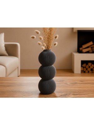Ulu Pazarlama 3D Baskı Modern 3 Küre Dekoratif Vazo - Minimal Çiçek Vazosu, Masaüstü Ev ve Ofis Dekoru-Gri