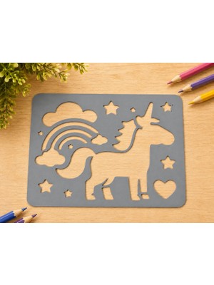 Ulu Pazarlama 3D Baskı Unicorn ve Gökkuşağı Çizim Şablonu - Desen Kalıbı - Gri