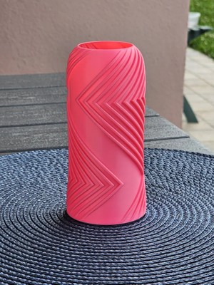 Ulu Pazarlama 3D Baskı Vector Vazo - Geometrik Çizgili Dekoratif Vazo-Pembe
