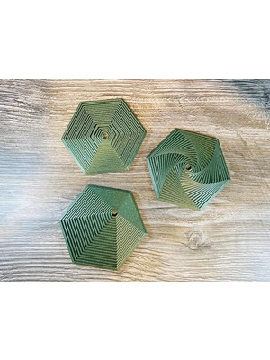 Ulu Pazarlama 3D Baskı Super Fidget Coaster Seti - Altıgen Desenli Bardak Altlığı ve Tutucu-Yeşil