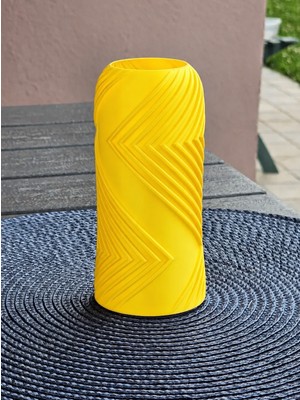 Ulu Pazarlama 3D Baskı Vector Vazo - Geometrik Çizgili Dekoratif Vazo-Sarı