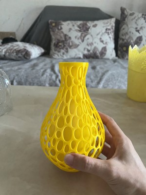 Ulu Pazarlama 3D Baskı Petek Dokulu Vazo - Delikli Dekoratif Vazo-Sarı