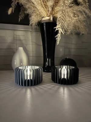 Ulu Pazarlama 3D Baskı Modern Çizgili Mumluk - Tealight Mumluk (1 Adet)-Gri