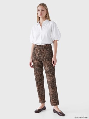 Lc Waikiki Yeni Sezon Kahverengi Straight Fit Leopar Desenli Kadın Jean Pantolon
