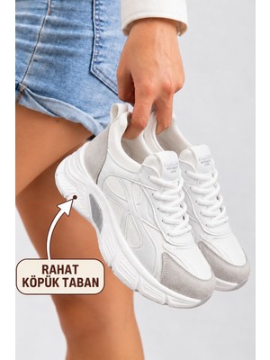 Albishoes Kadın Mevsimlik Kışlık Rahat Köpük Taban Ortopedik Kalın Yüksek Sneaker Kadın Spor Ayakkabı