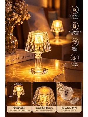 Seburam Collection Dekoratif Kristal LED Abajur Pilli Mini Masa Lambası Sıcak Beyaz Gece Lambası