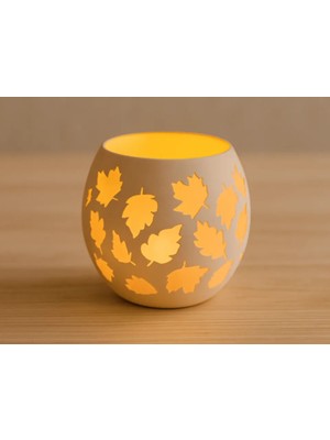 Bezos 3D Baskı Yaprak Desenli Tealight Mumluk Sonbahar Yaprakları Kabartmalı Dekoratif Şamdan Masa Süsü