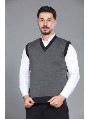 Kzc Tekstil Erkek Baba ve Orta Yaş Örgü Desenli Akrilik Kalın Dokulu V Yaka Triko Süveter