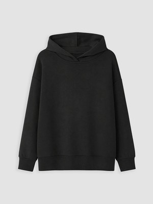 Lc Waikiki Yeni Sezon Siyah Kapüşonlu Kız Çocuk Soft Touch Sweatshirt