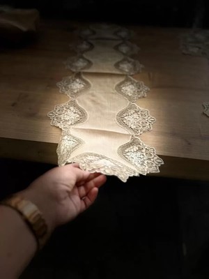 Esranın Dünyası Salon Takımı Çeyizlik Kapiçino Runner Seti 5 Parça Keten Ranır Masa Konsol Sehpa Örtüsü Selinda