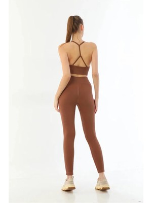 Esranın Dünyası Kahve Mı 3921 Soft Seamless Ripli Tayt Yoga Takımı