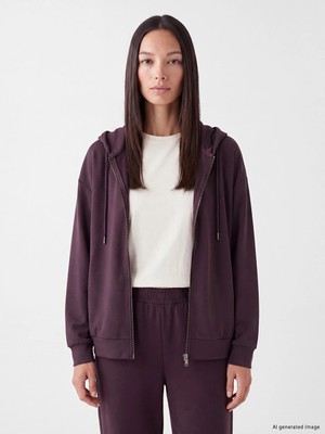 Lc Waikiki Yeni Sezon Mürdüm Soft Touch Oversize Kadın Fermuarlı Sweatshirt