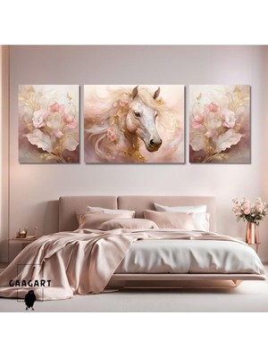 Tr 3lü Kanvas Şık Salon Duvar Tablosu Modern Soyut Pembe Gold At, 30 x 40