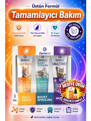 ZentiaVet Açılışa Özel Kedi Maltı, Tüy Yumağı ve Kusma Önleyici, Kedi Vitamini, Tüy Dökülme Engelleyici 300 gr