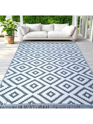 Tr Dokuma Kilim, Çift Taraflı Kullanılabilir Makinede Yıkanabilir Modern Desen Gri-Beyz Dokuma K