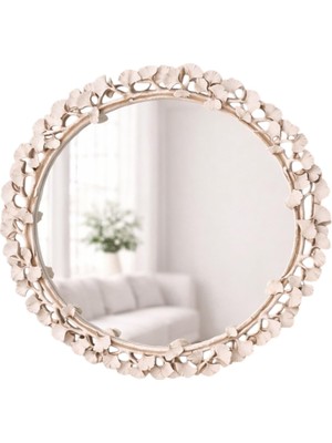Tr Dekoratif Duvar Aynası Yuvarlak – Modern Çiçek Desenli Çerçeve, 43 Cm, Salon Antre Banyo �