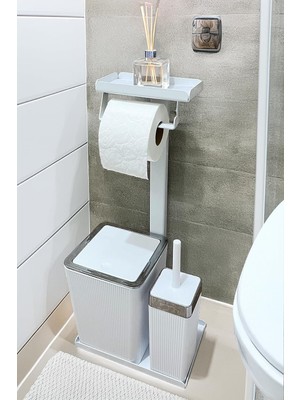 Tr 3'ü 1 Arada Banyo Seti Tuvalet Kağıtlık, Çöp Kovası ve Tuvalet Fırça Takımı Set Çizgi