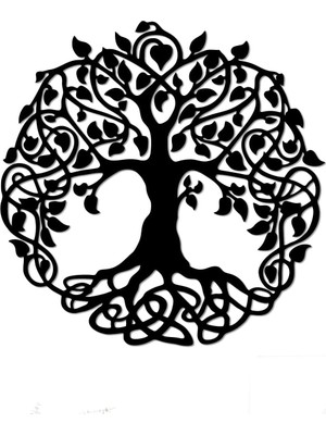 Tr Hayat Ağacı Doğal Ahşap Kaplama Siyah Duvar Dekoru, Tree Of Life Duvar Tablosu, Zen ve Yoga O