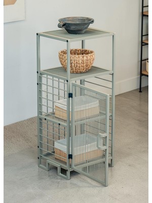 Bye Concept & More Dekoratif Bej Metal Çok Amaçlı Dolap 4 Raflı Organizer