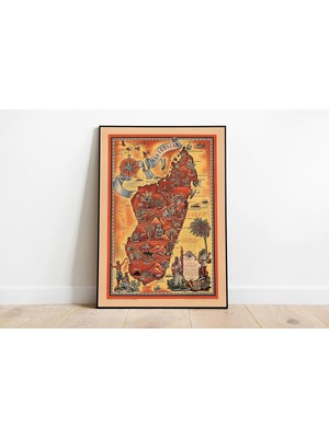 Hsc Bilişim Madagaskar Haritası Sanatsal Duvar Dekorasyon Poster 60X90CM