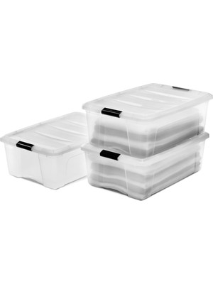 Tr , Kutular, Plastik Saklama Düzenleyici, 3'lü Paket, 3 x 30 L, Sabit, Klipsler, Istiflenebilir,