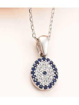 Bersel Butik 925 Ayar Gümüş Oval Nazar Kadın Kolye