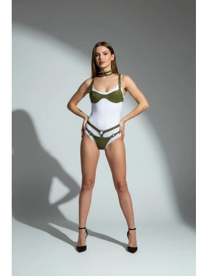 Esranın Dünyası Haki Harness Takım Metal Halka Detaylı Vücudu Saran - BRF1298
