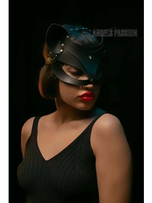 Esranın Dünyası Deri Kedi Maskesi - Deri Maske - Seksi Maske - BRF558