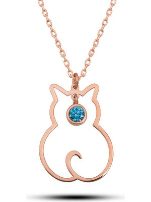 Bersel Butik 925 Ayar Gümüş Mart Ayı Doğum Taşı Kedi Kadın Kolye