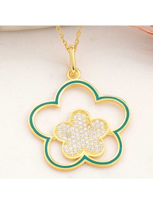 Bersel Butik 925 Ayar ​gümüş Gold Çiçek Desenli Kadın Kolye