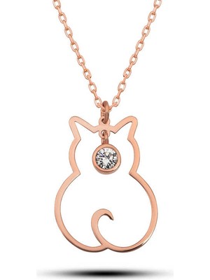 Bersel Butik 925 Ayar Gümüş Nisan Ayı Doğum Taşı Kedi Kadın Kolye