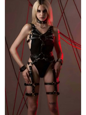 Esranın Dünyası Fantazi Deri Harness Jartiyer Takım - BRF1267