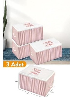 Prime 3 Adet - Mini Boy Baskı Detaylı Pembe Çizgili Hurç 30 x 22 x 18 cm