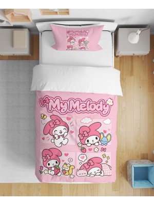 Leva Home My Melody Desenli 3D Dijital Baskılı Tek Kişilik Çarşafsız Kız Çocuk Nevresim Takımı Uyku Seti