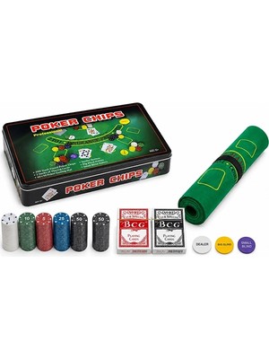Emt Pazarlama® 300 Chipli Profesyonel Poker Seti Metal Kutulu 2 Deste Iskambil Kağıtlı ALK5355