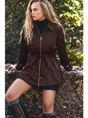 Sateen Beli Bağlamalı Ceket - Kahve