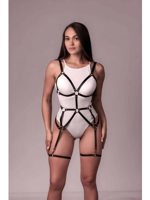 Esranın Dünyası Bayan Iç Giyim, Seksi Deri Fantezi Body Harness Iç Giyim, Seksi Deri Giyim - BRF1235